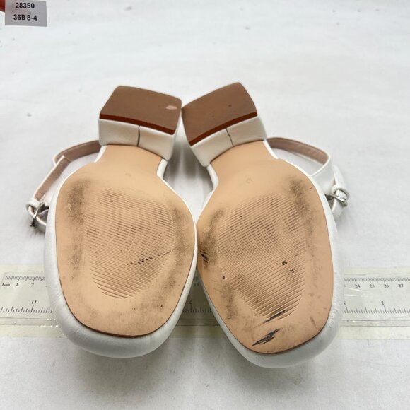 Pazzion White Stylish Low Chunky Heel Slingback T-Strap Buckle Square Toe Pumps - Picture 7 of 8